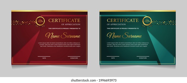 Set certificate of achievement border design templates with elements of  luxury gold badges and modern line patterns. vector graphic print layout can use For award, appreciation, education