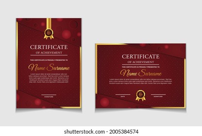 Set of certificate of achievement border design templates with elements of  luxury gold badges and modern line patterns. vector graphic print layout can use For award, appreciation, education