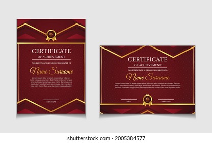 Conjunto de plantillas de diseño de borde de certificados de logro con elementos de distintivos de oro de lujo y patrones de línea modernos. diseño de impresión gráfica vectorial que se puede utilizar Para premios, valoraciones, educación