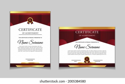 Set of certificate of achievement border design templates with elements of  luxury gold badges and modern line patterns. vector graphic print layout can use For award, appreciation, education