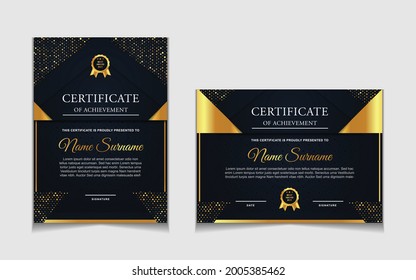 Set of certificate of achievement border design templates with elements of  luxury gold badges and modern line patterns. vector graphic print layout can use For award, appreciation, education