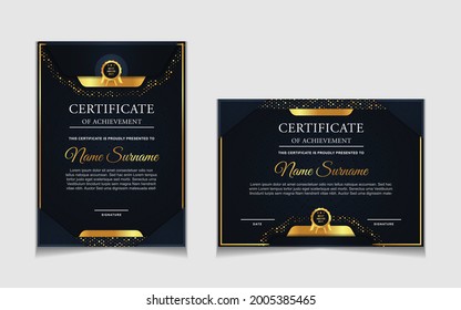 Set of certificate of achievement border design templates with elements of  luxury gold badges and modern line patterns. vector graphic print layout can use For award, appreciation, education