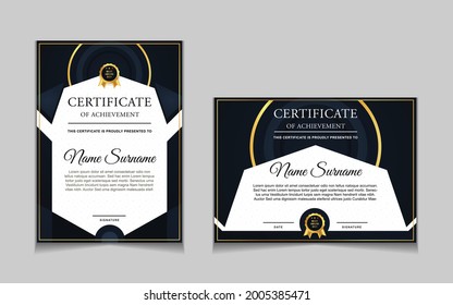 Set of certificate of achievement border design templates with elements of  luxury gold badges and modern line patterns. vector graphic print layout can use For award, appreciation, education