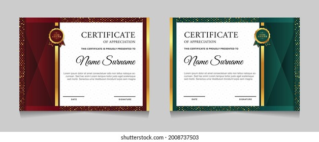 Set of certificate of achievement border design templates with elements of  luxury gold badges and modern line patterns. vector graphic print layout can use For award, appreciation, education