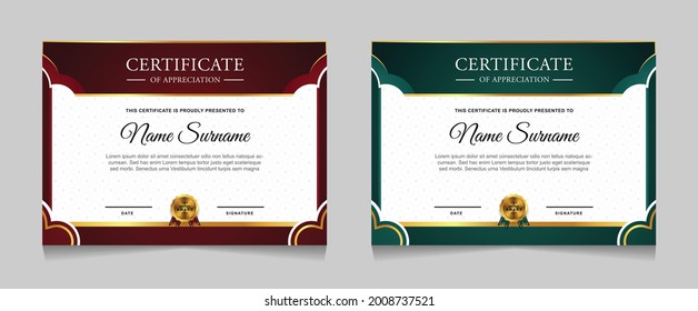 Set of certificate of achievement border design templates with elements of  luxury gold badges and modern line patterns. vector graphic print layout can use For award, appreciation, education