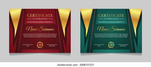 Set of certificate of achievement border design templates with elements of  luxury gold badges and modern line patterns. vector graphic print layout can use For award, appreciation, education