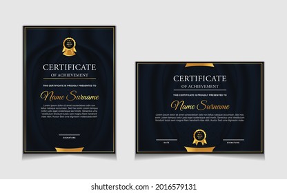 Set of certificate of achievement border design templates with elements of  luxury gold badges and modern line patterns. vector graphic print layout can use For award, appreciation, education