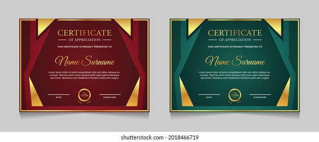 Set of certificate of achievement border design templates with elements of  luxury gold badges and modern line patterns. vector graphic print layout can use For award, appreciation, education