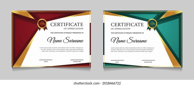 Set of certificate of achievement border design templates with elements of  luxury gold badges and modern line patterns. vector graphic print layout can use For award, appreciation, education
