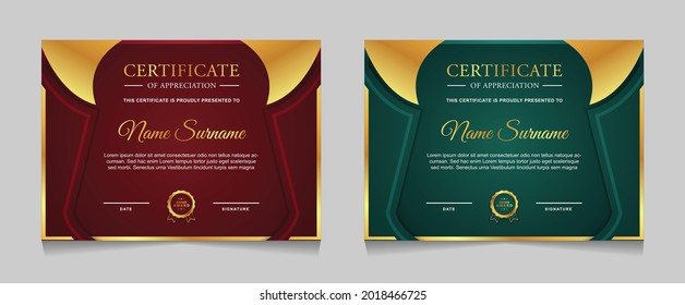 Set of certificate of achievement border design templates with elements of  luxury gold badges and modern line patterns. vector graphic print layout can use For award, appreciation, education