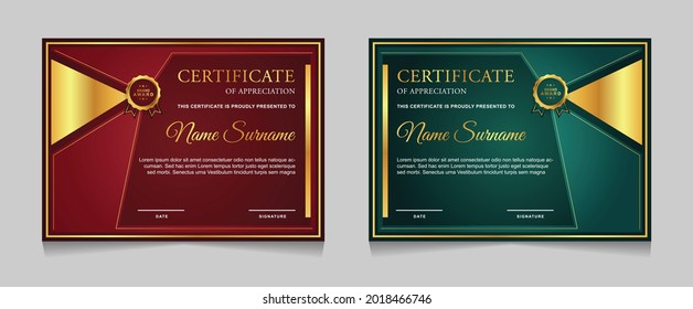 Set of certificate of achievement border design templates with elements of  luxury gold badges and modern line patterns. vector graphic print layout can use For award, appreciation, education