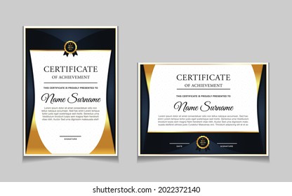Establecer plantillas de diseño de borde de certificados de logro con elementos de distintivos de oro de lujo y patrones de línea modernos. diseño de impresión gráfica vectorial que se puede utilizar Para premios, valoraciones, educación