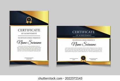 Set certificate of achievement border design templates with elements of luxury gold badges and modern line patterns. vector graphic print layout can use For award, appreciation, education