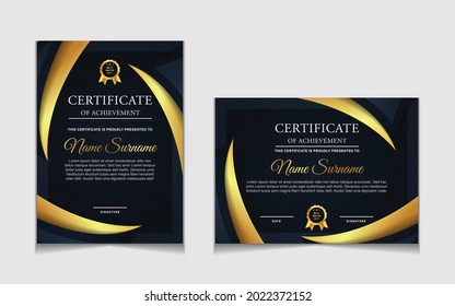Set certificate of achievement border design templates with elements of luxury gold badges and modern line patterns. vector graphic print layout can use For award, appreciation, education