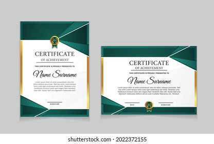 Establecer plantillas de diseño de borde de certificados de logro con elementos de distintivos de oro de lujo y patrones de línea modernos. diseño de impresión gráfica vectorial que se puede utilizar Para premios, valoraciones, educación