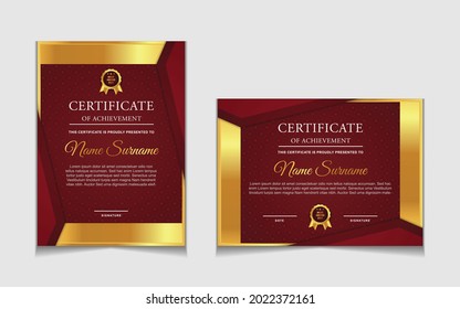 Set certificate of achievement border design templates with elements of luxury gold badges and modern line patterns. vector graphic print layout can use For award, appreciation, education