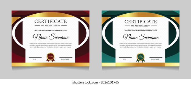 Set of certificate of achievement border design templates with elements of  luxury gold badges and modern line patterns. vector graphic print layout can use For award, appreciation, education