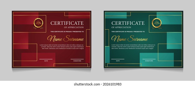 Set of certificate of achievement border design templates with elements of  luxury gold badges and modern line patterns. vector graphic print layout can use For award, appreciation, education