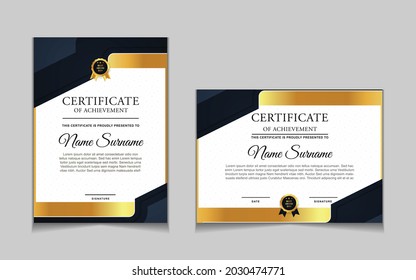 Set of certificate of achievement border design templates with elements of  luxury gold badges and modern line patterns. vector graphic print layout can use For award, appreciation, education