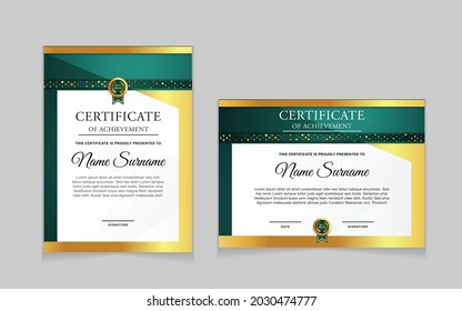 Set of certificate of achievement border design templates with elements of  luxury gold badges and modern line patterns. vector graphic print layout can use For award, appreciation, education