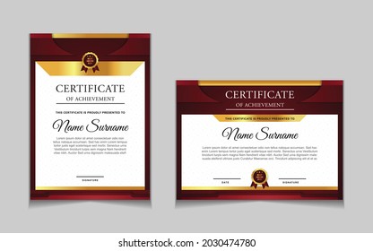 Set of certificate of achievement border design templates with elements of  luxury gold badges and modern line patterns. vector graphic print layout can use For award, appreciation, education