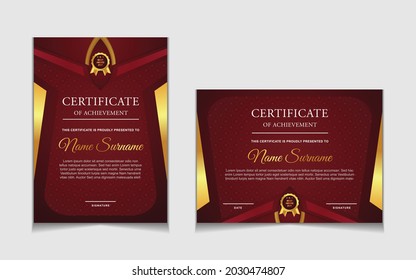 Set of certificate of achievement border design templates with elements of  luxury gold badges and modern line patterns. vector graphic print layout can use For award, appreciation, education