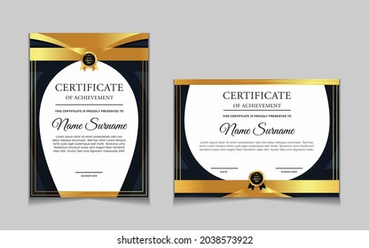 Set of certificate of achievement border design templates with elements of  luxury gold badges and modern line patterns. vector graphic print layout can use For award, appreciation, education