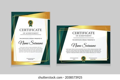 Set of certificate of achievement border design templates with elements of  luxury gold badges and modern line patterns. vector graphic print layout can use For award, appreciation, education