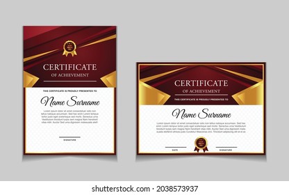 Conjunto de plantillas de diseño de borde de certificados de logro con elementos de distintivos de oro de lujo y patrones de línea modernos. diseño de impresión gráfica vectorial que se puede utilizar Para premios, valoraciones, educación