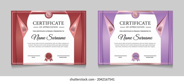 Establecer plantillas de diseño de borde de certificados de logro con elementos de distintivos de oro de lujo y patrones de línea modernos. diseño de impresión gráfica vectorial que se puede utilizar Para premios, valoraciones, educación