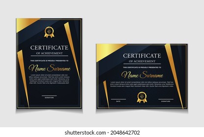 Set certificate of achievement border design templates with elements of  luxury gold badges and modern line patterns. vector graphic print layout can use For award, appreciation, education
