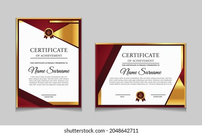 Set certificate of achievement border design templates with elements of  luxury gold badges and modern line patterns. vector graphic print layout can use For award, appreciation, education
