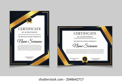 Set certificate of achievement border design templates with elements of  luxury gold badges and modern line patterns. vector graphic print layout can use For award, appreciation, education
