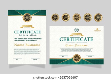 Set of certificate of achievement border design templates with elements of luxury gold badges and modern line patterns. vector graphic print layout can use For award, appreciation, education