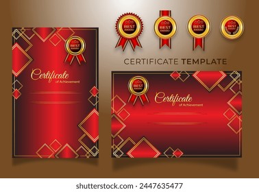 set of certificate of achievement red and gold gradient colour