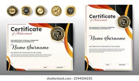 Set of Certificate of appreciation template design. Horizontal and vertical diploma award. Black and red. badges. vector