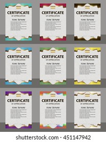 Set certificate of appreciation. Winning the competition. Reward. Award winner. Vertical template. The text on separate layer. Vector illustration.