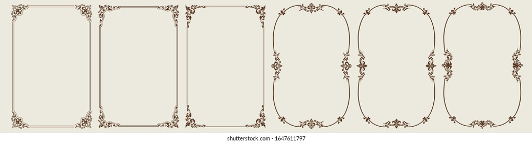 Set of Certificate frames and borders. Frame with corner Thailand line floral for picture, Vector design decoration pattern style. border design is pattern