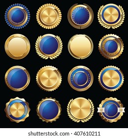 Set of Certificate Gold and Blue Seals and Badges