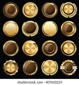 Set of Certificate Gold and Brown Seals and Badges