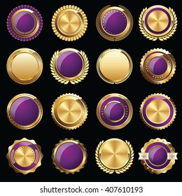 Set of Certificate Gold and Violet Seals and Badges