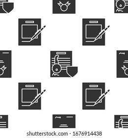 Set Certificate template, Document with key with shield and Blank notebook and pen on seamless pattern. Vector