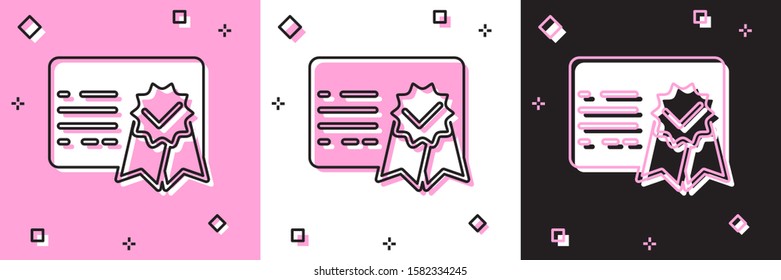 Set Certificate template icon isolated on pink and white, black background. Achievement, award, degree, grant, diploma. Business success certificate.  Vector Illustration