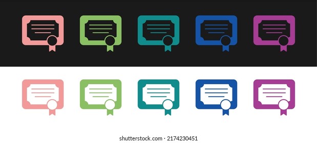 Set Certificate template icon isolated on black and white background. Achievement, award, degree, grant, diploma concepts.  Vector