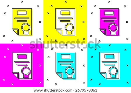 Set Certificate template icon isolated on color background. Achievement, award, degree, grant, diploma concepts.  Vector Illustration