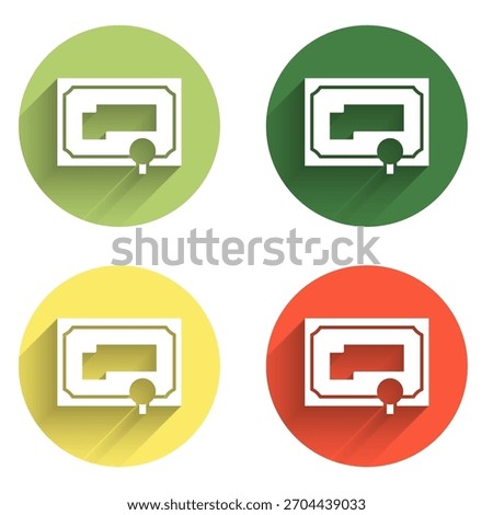 Set Certificate template icon isolated with long shadow background. Achievement, award, degree, grant, diploma concepts. Color circle button. Vector