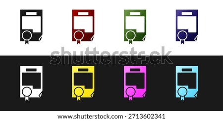 Set Certificate template icon isolated on black and white background. Achievement, award, degree, grant, diploma. Business success certificate.  Vector Illustration