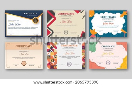 Set Of Certificate Template Layout In Abstract Style.