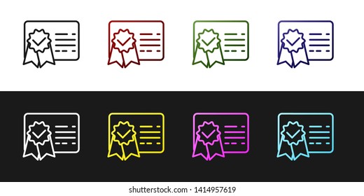 Set Certificate template line icon isolated on black and white background. Achievement, award, degree, grant, diploma concepts. Business success certificate. Vector Illustration