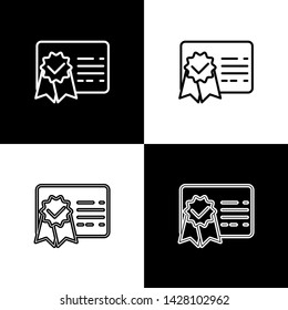 Set Certificate template line icons isolated on black and white background. Achievement, award, degree, grant, diploma concepts. Business success certificate. Vector Illustration